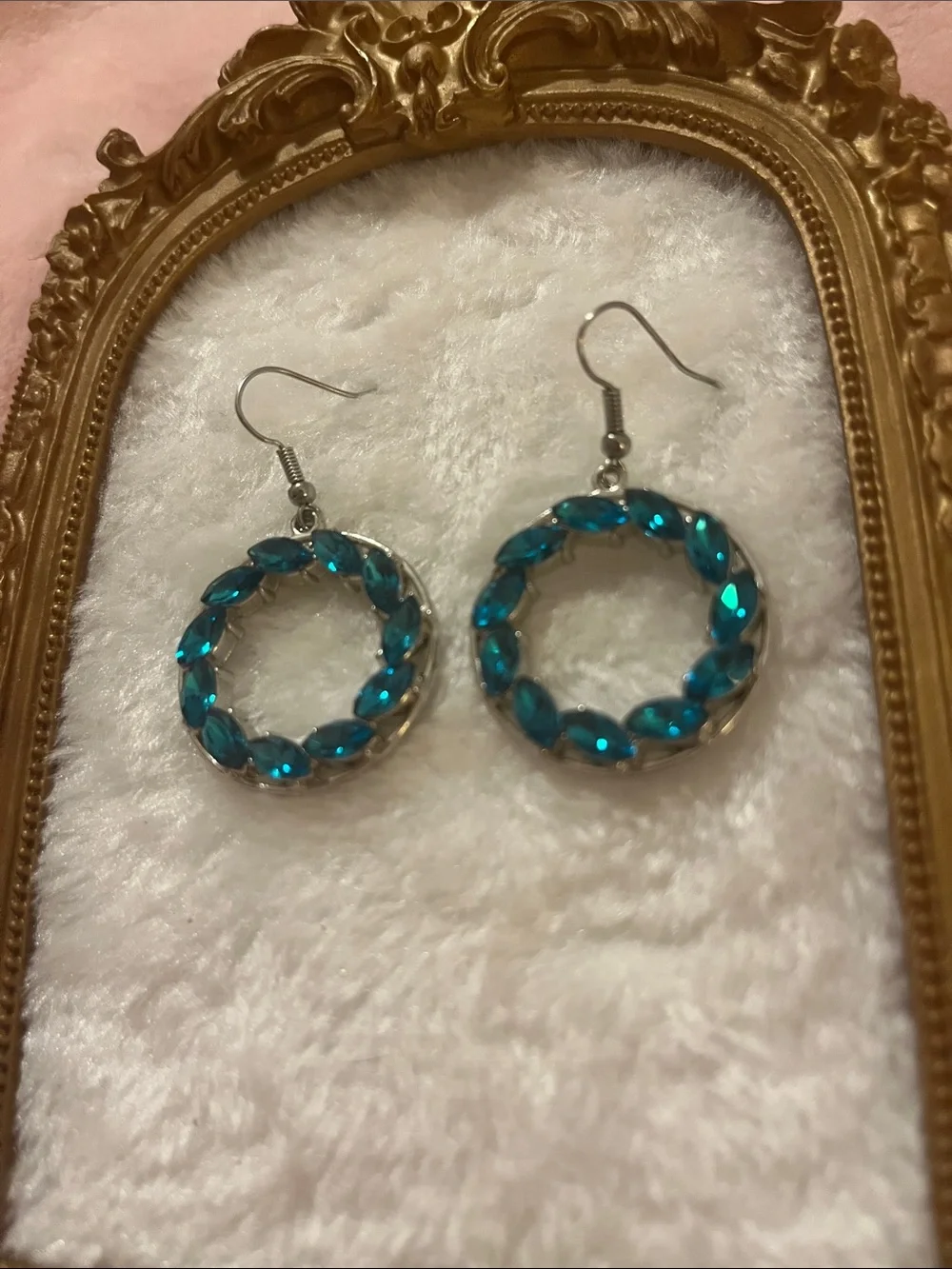 Teal Crystal Hoop Drop Earrings - Unbranded